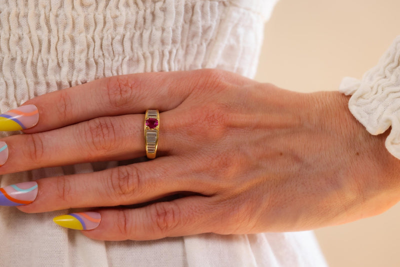 French Ruby Diamond Yellow Gold Ring