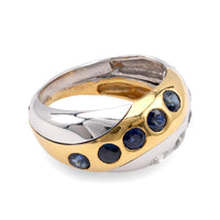 French Diamond Sapphire Two-Tone Gold Band