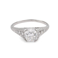 Art Deco Platinum 1.58 Carat Square Cut Diamond Filigree Ring