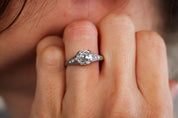 Art Deco Platinum 1.58 Carat Square Cut Diamond Filigree Ring