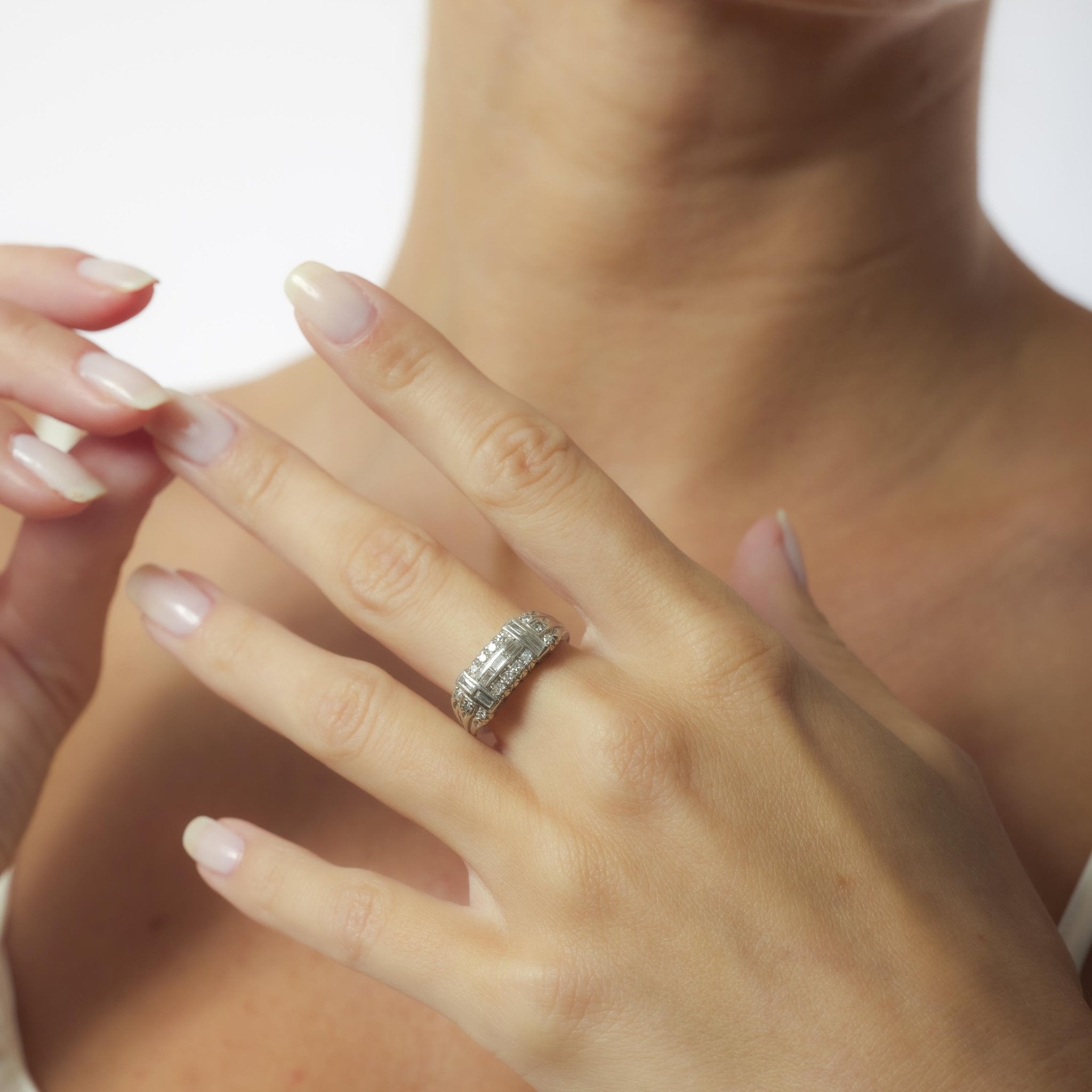 Art Deco diamond platinum wedding band