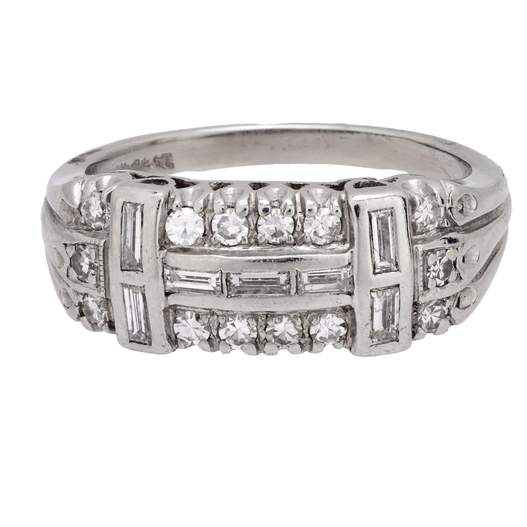 Art Deco diamond platinum wedding band