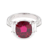 Modern 3.8 Carat Cushion Cut Rubellite Diamond Platinum Ring