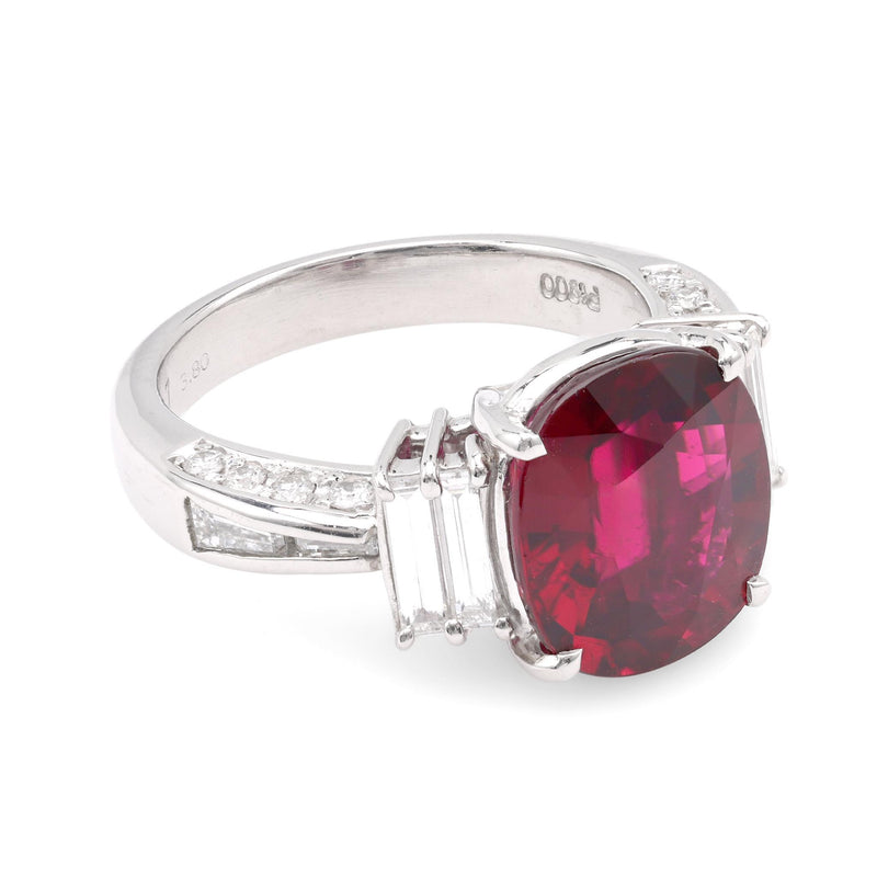 Modern 3.8 Carat Cushion Cut Rubellite Diamond Platinum Ring