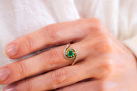 French Belle Epoque Emerald Diamond 18K Yellow Gold Swirl Ring