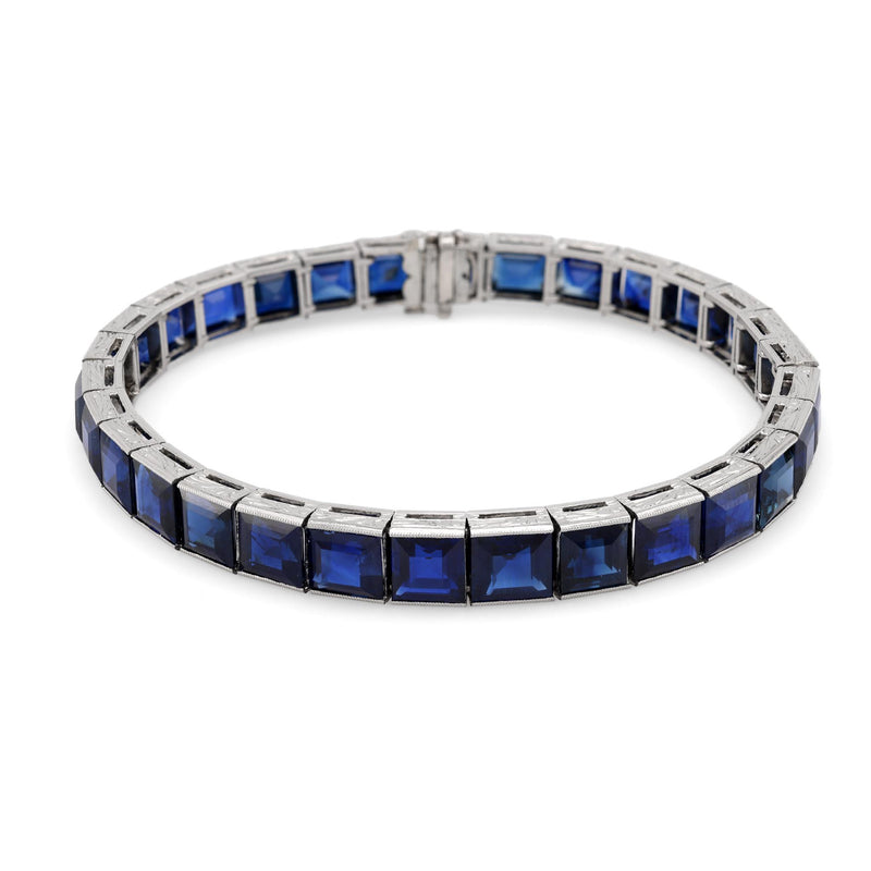 Art Deco AGL 42 Carat No Heat Sapphire Platinum Bracelet