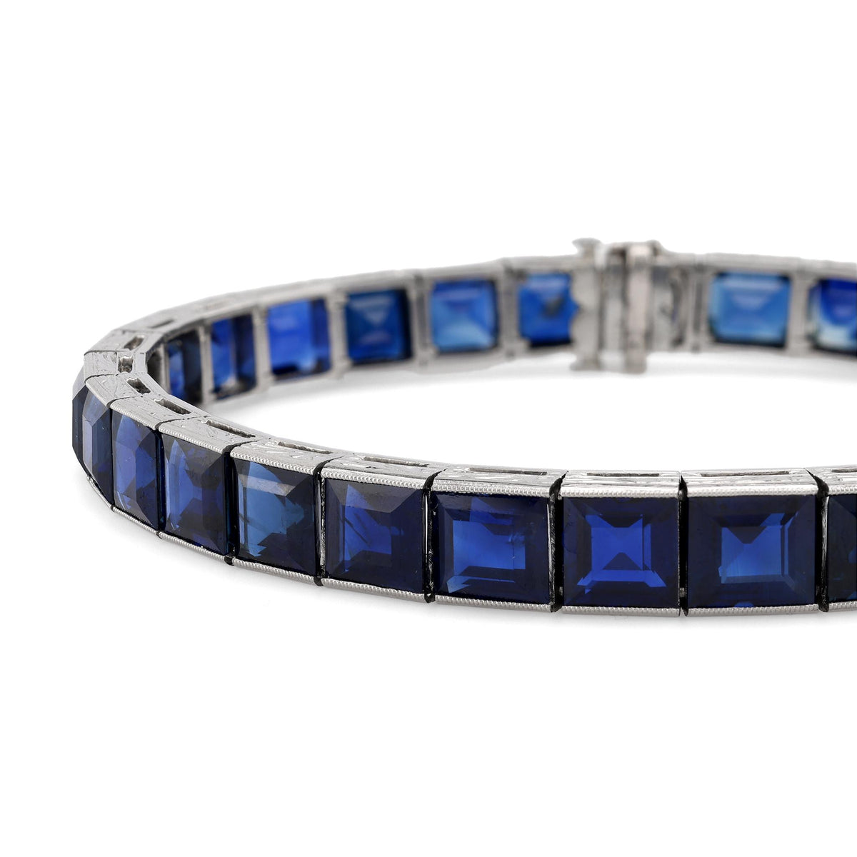 Art Deco AGL 42 Carat No Heat Sapphire Platinum Bracelet