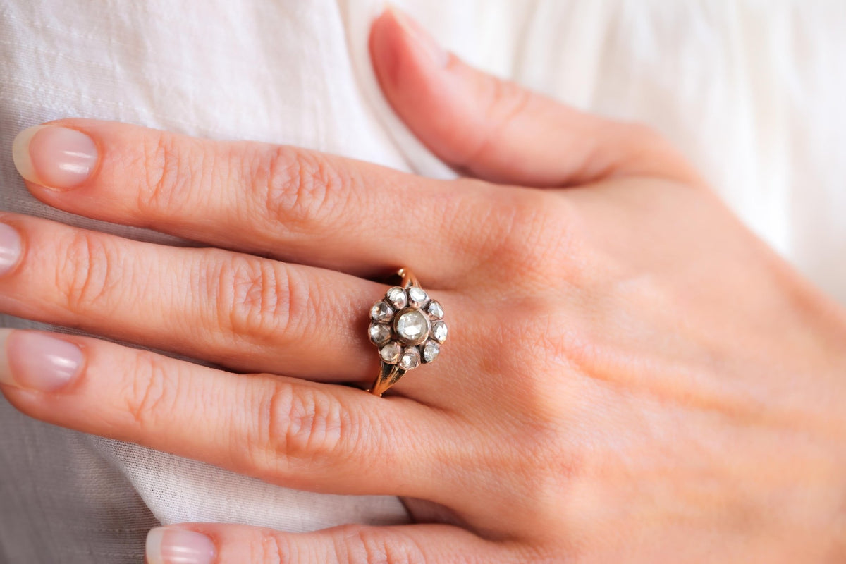 Antique Rose Cut Diamond 14K Rose Gold Cluster Ring