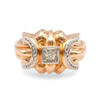 Retro French Diamond 18K Rose Gold Ring