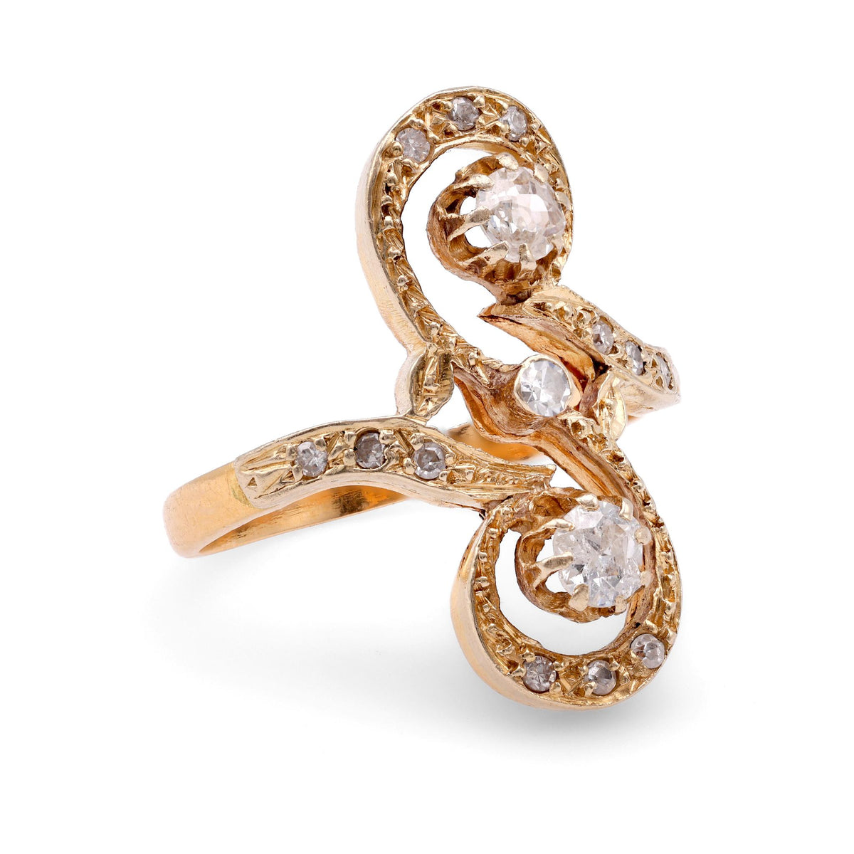 Belle Époque French Diamond 18k Yellow Gold Swirl Ring