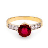 Edwardian Spinel Diamond 18K Yellow Gold Ring