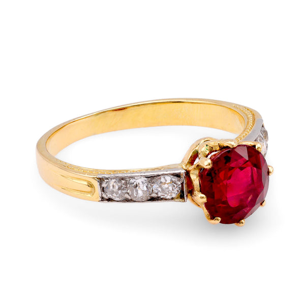 Edwardian Spinel Diamond 18K Yellow Gold Ring