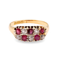 Antique Ruby Diamond 18K Yellow Gold Checkerboard Ring