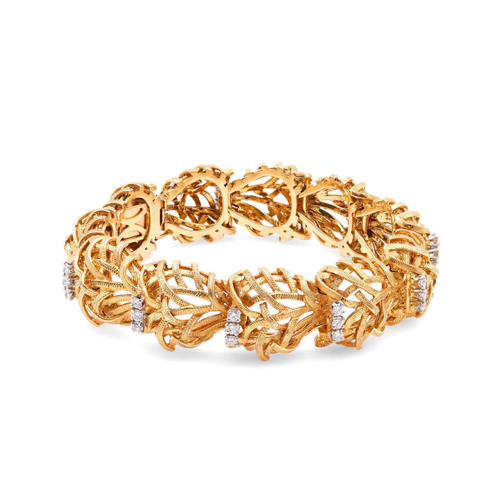 French Diamond 18K Yellow Gold and Platinum Bracelet