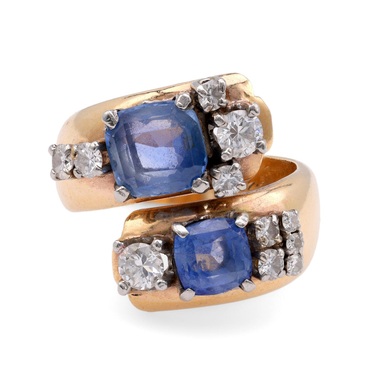 Retro Sapphire Diamond 10K Yellow Gold Bypass Ring