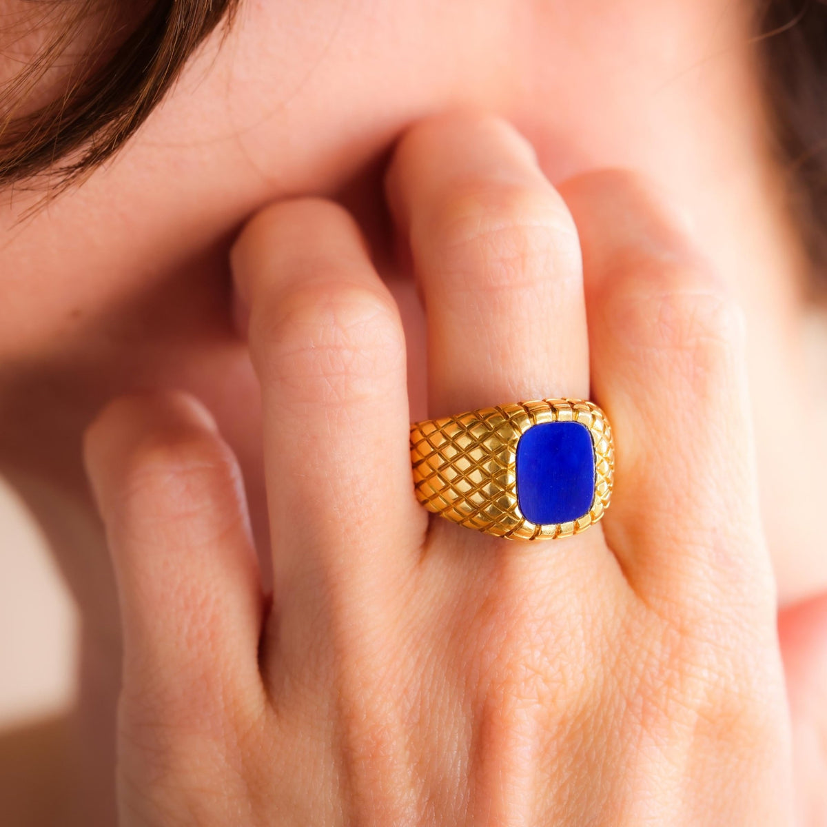 Vintage Tiffany & Co Lapis 18K Yellow Gold Signet Ring