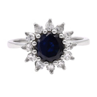 Vintage Sapphire Diamond 18K White Gold Cluster Ring