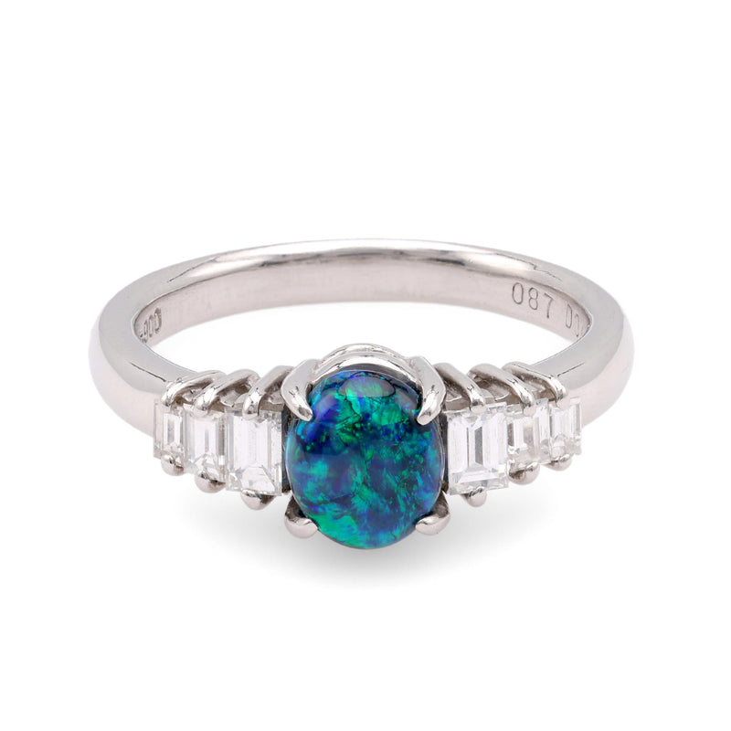 Vintage Black Opal Diamond Platinum Ring