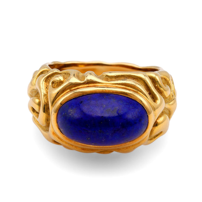 Vintage Elizabeth Gage  Lapis Lazuli 18K Yellow Gold Ring