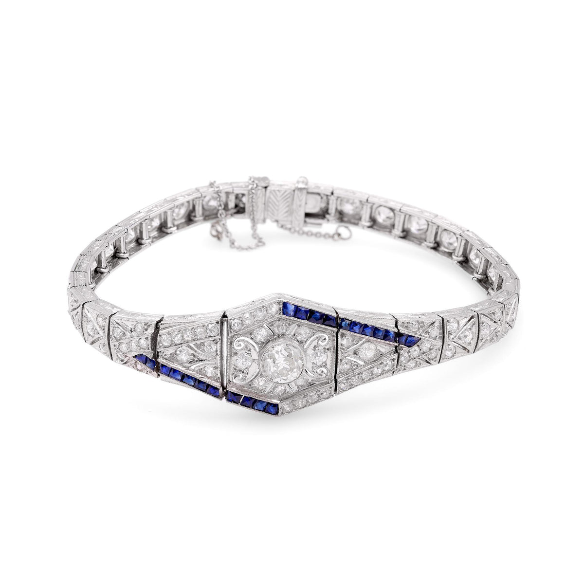 Art Deco Diamond Sapphire Platinum Bracelet