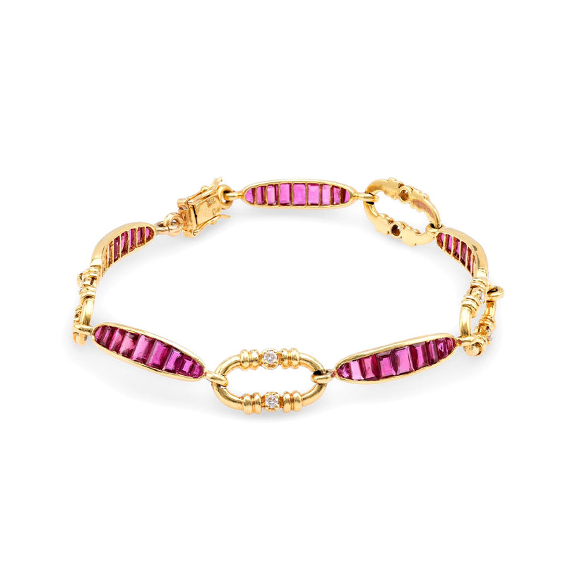 Vintage 6 Carat Ruby Diamond 18K Yellow Gold Bracelet