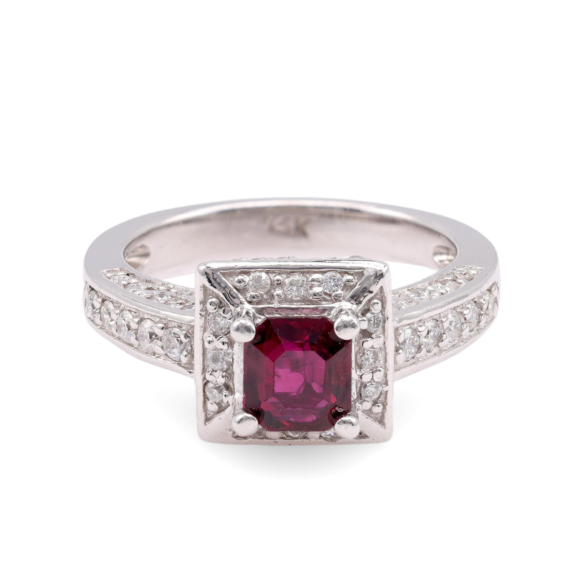 Contemporary Ruby Diamond 14K White Gold Pave Ring