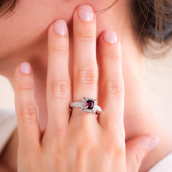 Contemporary Ruby Diamond 14K White Gold Pave Ring
