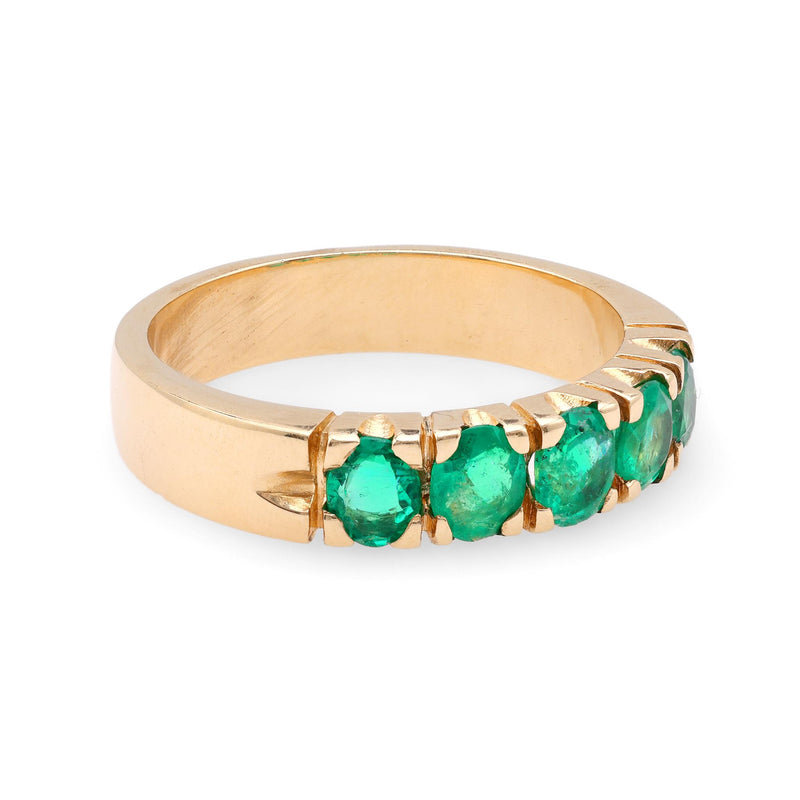 Vintage Emerald 18K Yellow Gold Half Eternity Band