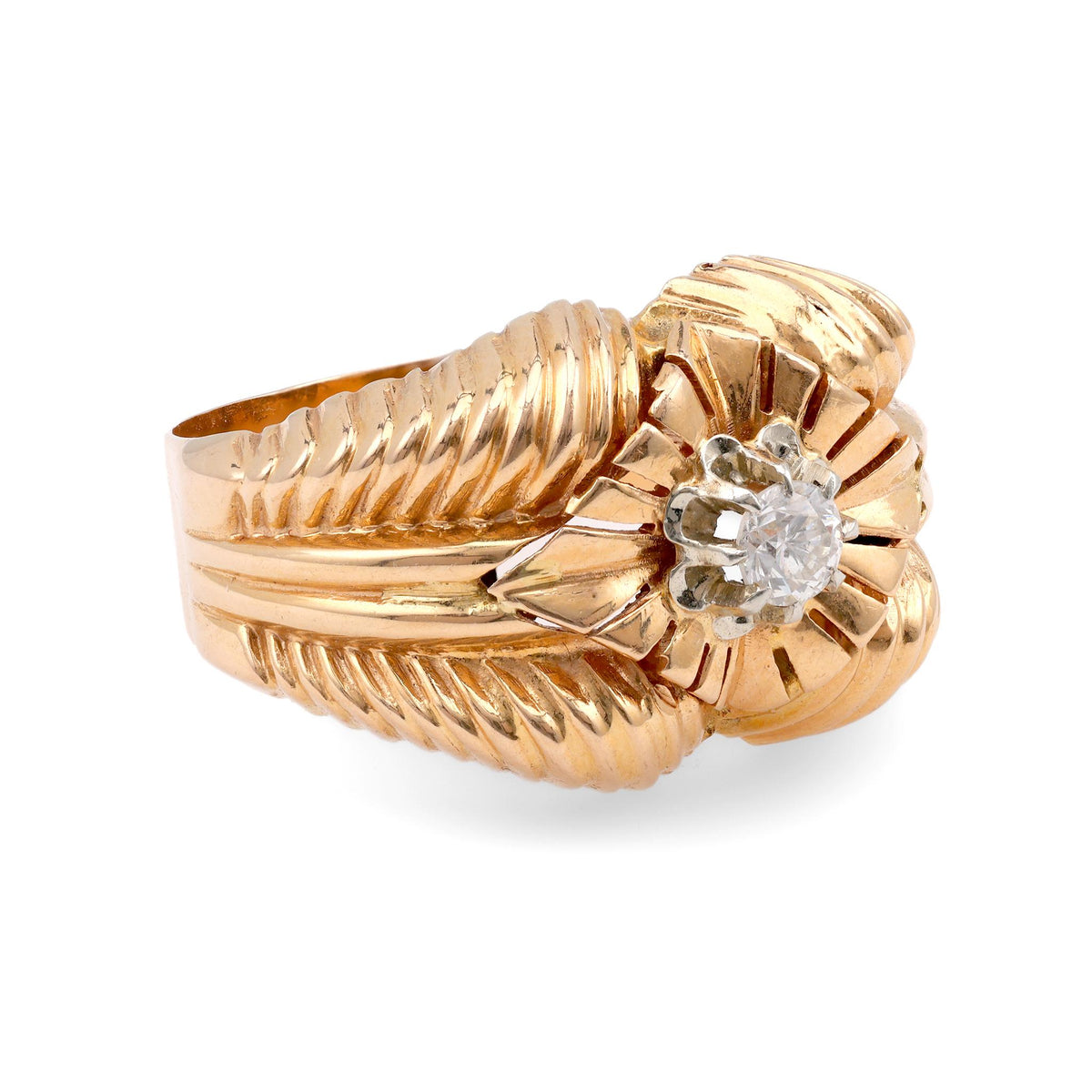 French Retro Diamond Yellow Gold Cocktail Ring