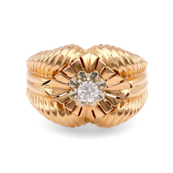 French Retro Diamond Yellow Gold Cocktail Ring