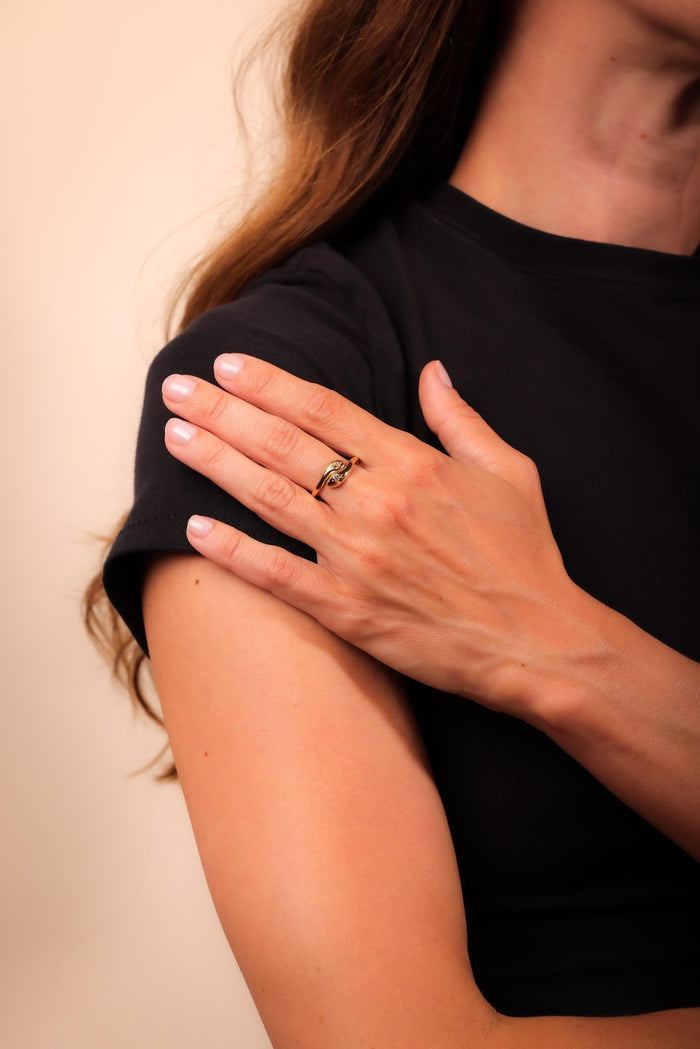 Vintage Diamond 18K Yellow Gold Toi Et Moi Snake Ring