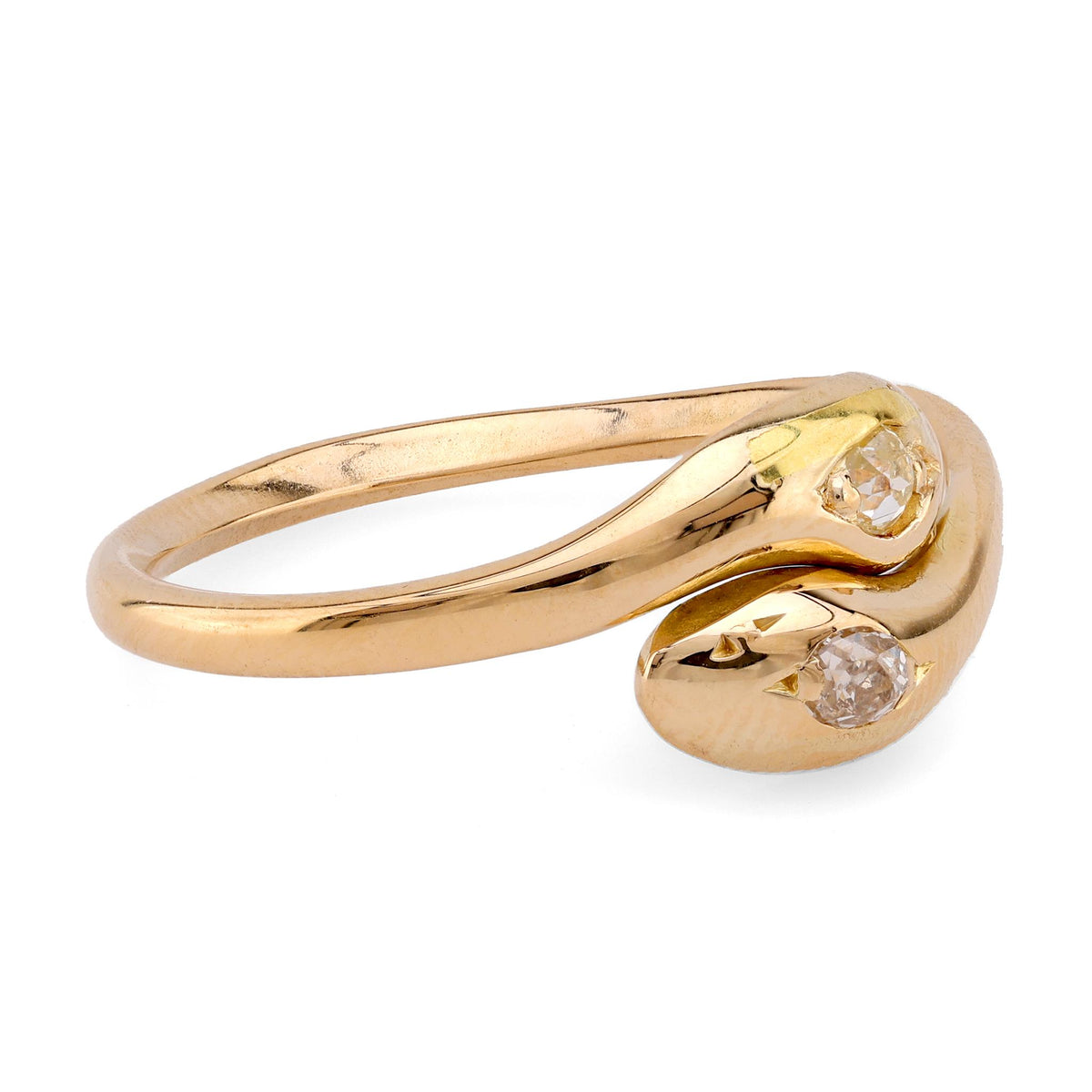 Vintage Diamond 18K Yellow Gold Toi Et Moi Snake Ring