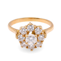 Vintage French Diamond 18K Yellow Gold Cluster Ring