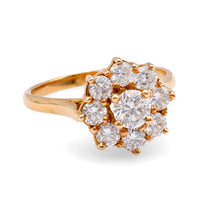 Vintage French Diamond 18K Yellow Gold Cluster Ring