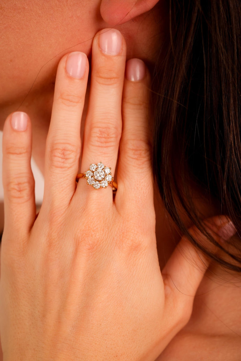 Vintage French Diamond 18K Yellow Gold Cluster Ring