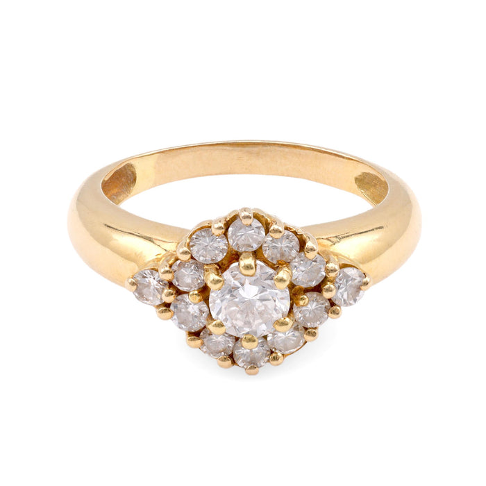 European Diamond Yellow Gold Cluster Ring