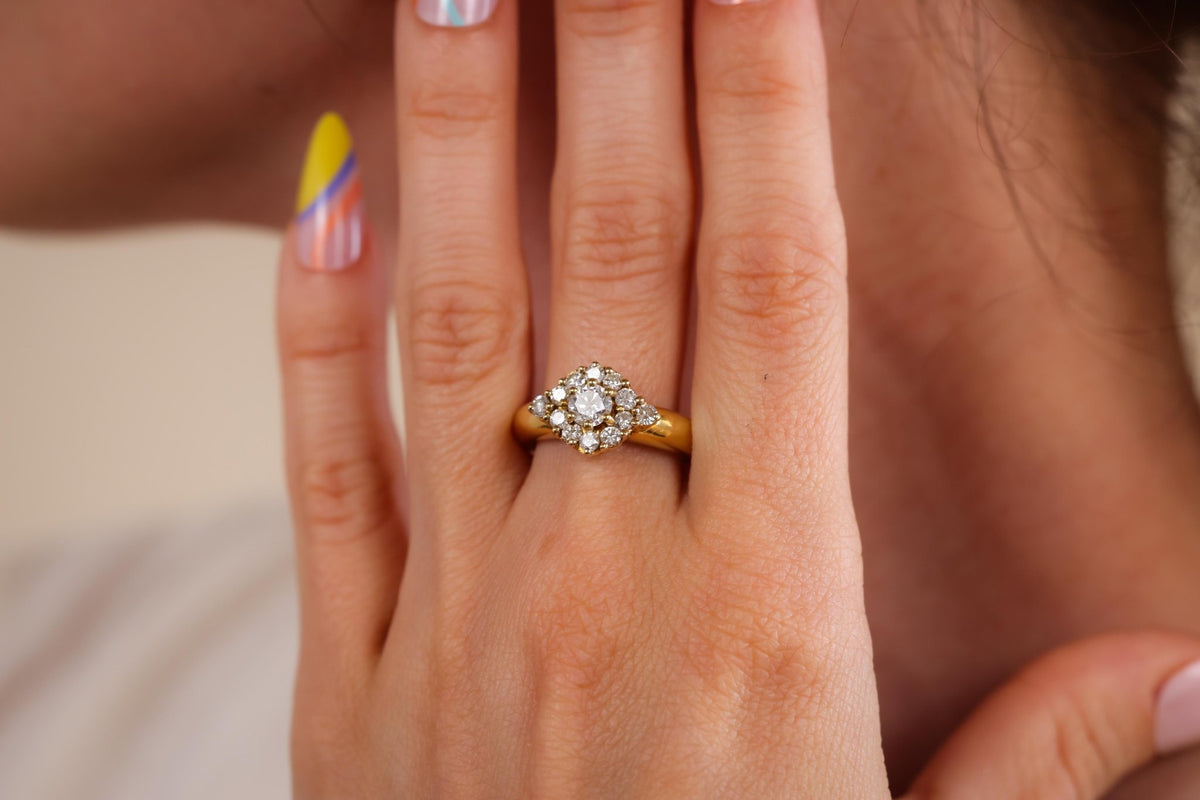 European Diamond Yellow Gold Cluster Ring