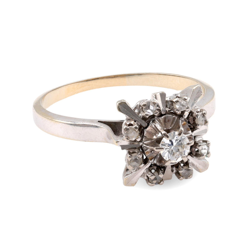 French Belle Epoque Diamond White Gold Halo Ring