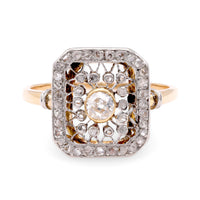 French Belle Époque Diamond 18K Yellow Gold and Platinum Ring