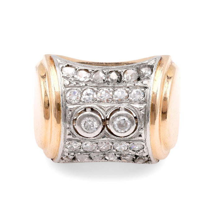 French Retro Diamond Yellow Gold Cocktail Ring