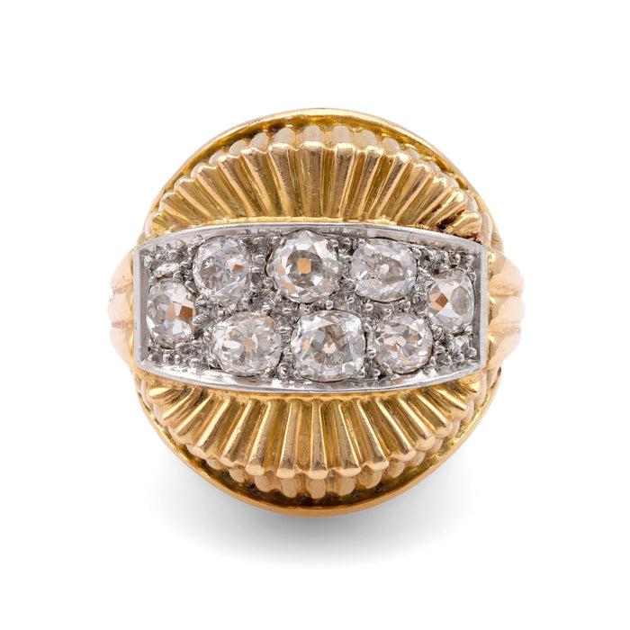 French Retro Diamond Yellow Gold Cocktail Ring