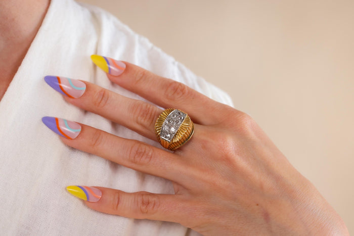 French Retro Diamond Yellow Gold Cocktail Ring