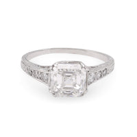 Art Deco GIA 1.9 Carat Emerald Cut Diamond Platinum Engagement Ring