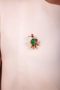 Vintage French 8 Carat Cabochon Emerald 18K Yellow Gold Bird Brooch