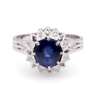 Mid-Century GIA 2.21 Carat Oval Sapphire Diamond 18K White Gold Ring