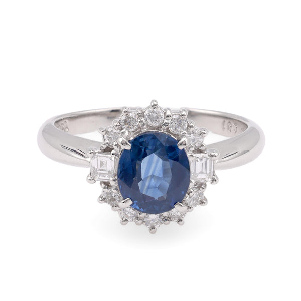 Modern Sapphire Diamond Platinum Ring