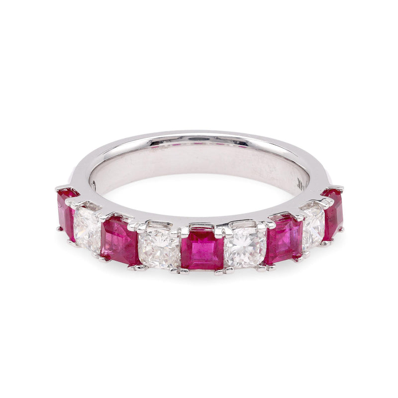 Ruby Diamond 14K White Gold Band