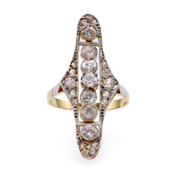 Edwardian Diamond 18K Yellow Gold Navette Ring