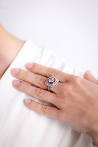 Art Deco Inspired 1.94 Carat Diamond Ruby Platinum Halo Ring