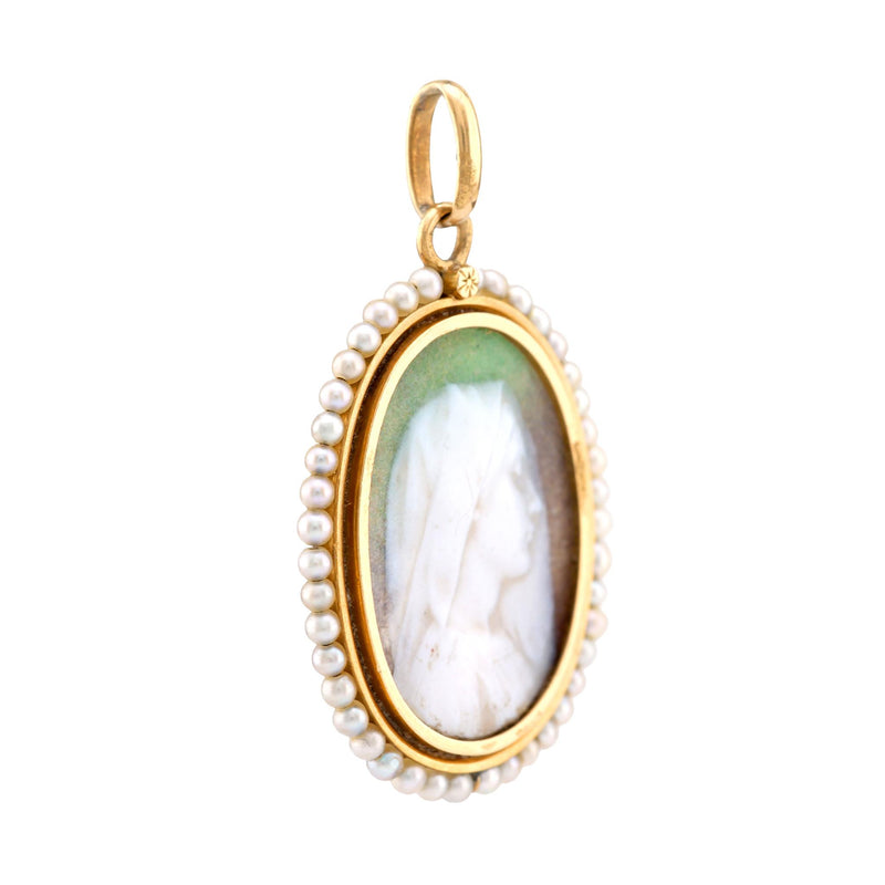 Antique Pearl 18K Yellow Gold Cameo Pendant